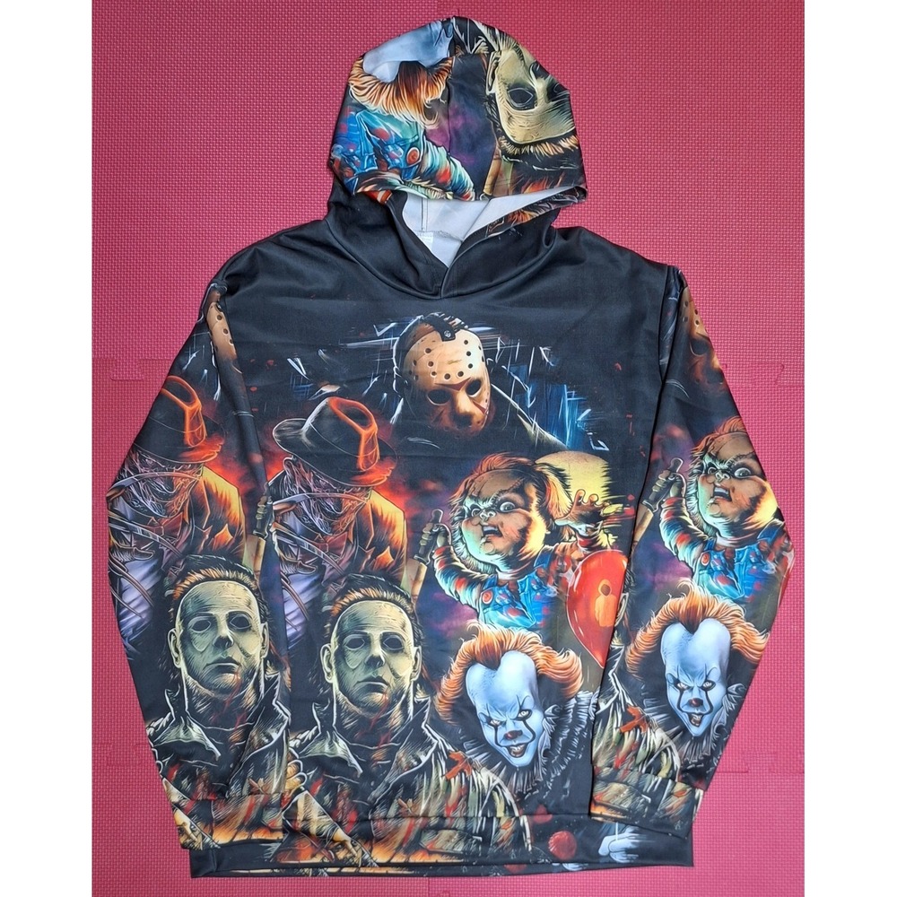 Horror Movie Character Icon Hoodie Pull Over XL Micheal Myers Pennywise Graphics